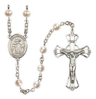 Silver Plated 6mm Faux Pearl Saint Sebastian/Wrestling Rosary