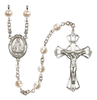 Silver-Plated 6mm Infant of Prague  Engraved Catholic Rosaries