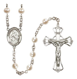 Silver Plated 6mm Faux Pearl Saint Maria Goretti Rosary