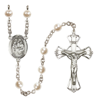 Silver Plated 6mm Faux Pearl Holy Family Rosary