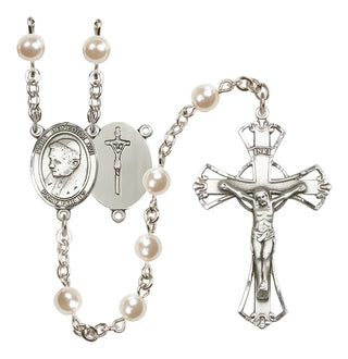 Silver Plated 6mm Faux Pearl Pope Emeritace Benedict XVI Rosary
