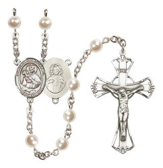 Silver Plated 6mm Faux Pearl Our Lady of Mount Carmel Rosary