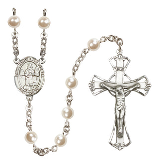 Silver Plated 6mm Faux Pearl Saint Isidore the Farmer Rosary