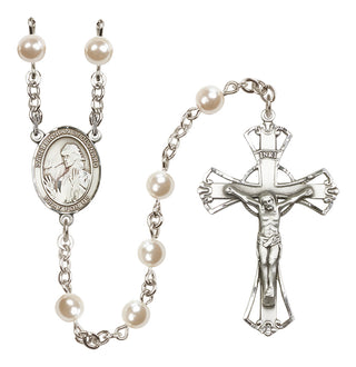 Silver-Plated 6mm Saint Finnian of Clonard  Engraved Catholic Rosaries