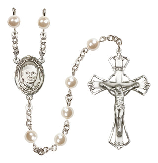 Silver Plated 6mm Faux Pearl Saint Hannibal Rosary