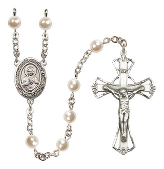 Silver Plated 6mm Faux Pearl Corazon Inmaculado de Maria Rosary