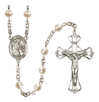 Silver-Plated 6mm Saint Eustachius  Engraved Catholic Rosaries