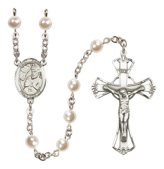 Silver-Plated 6mm Saint Edwin  Engraved Catholic Rosaries