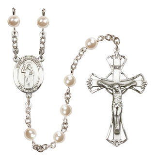 Silver-Plated 6mm Saint Columbkille  Engraved Catholic Rosaries