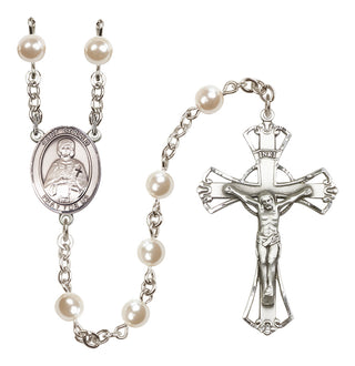 Silver Plated 6mm Faux Pearl Saint Gerald Rosary