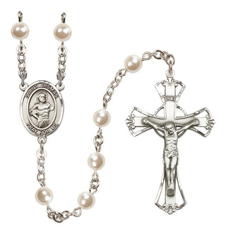 Silver Plated 6mm Faux Pearl Saint Dismas Rosary