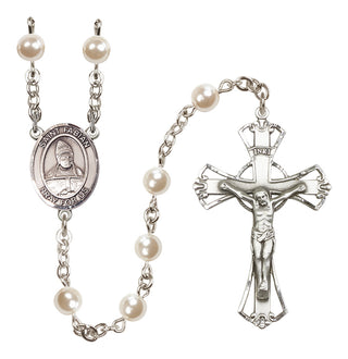Silver-Plated 6mm Saint Fabian  Engraved Catholic Rosaries