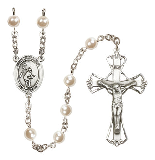 Silver Plated 6mm Faux Pearl Saint Sebastian / Tennis Rosary