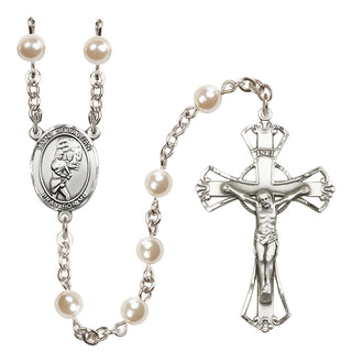 Silver Plated 6mm Faux Pearl Saint Sebastian/Softball Rosary