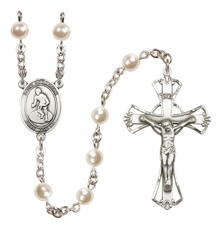 Silver Plated 6mm Faux Pearl Saint Sebastian/Wrestling Rosary