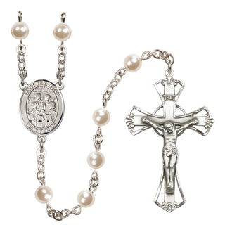 Silver Plated 6mm Faux Pearl Saint Sebastian / Choir Rosary