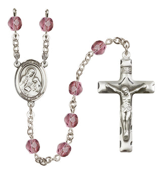 Silver Plated 6mm Fire Polished Saint Ann Rosary in Amethyst