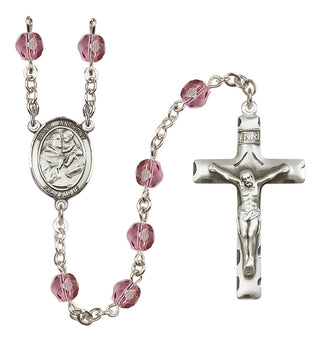 Silver Plated 6mm Fire Polished Saint Anthony of Padua Rosary in Amethyst