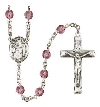Silver Plated 6mm Fire Polished Saint Augustine Rosary in Amethyst