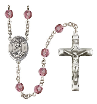 Silver Plated 6mm Fire Polished San Cristobal Rosary in Amethyst
