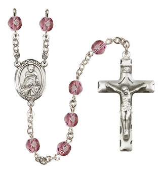 Silver Plated 6mm Fire Polished Saint Daniel Rosary in Amethyst