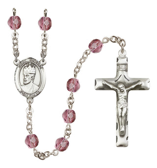 Silver Plated 6mm Fire Polished Saint Edward the Confessor Rosary in Amethyst