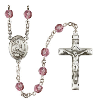 Silver Plated 6mm Fire Polished Saint Gerard Majella Rosary in Amethyst
