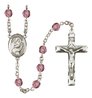 Silver Plated 6mm Fire Polished Saint Jason Rosary in Amethyst