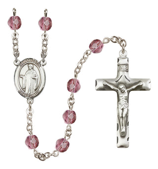 Silver Plated 6mm Fire Polished Saint Justin Rosary in Amethyst