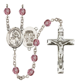 Silver Plated 6mm Fire Polished Saint Joan of Arc / Nat'l Guard Rosary in Amethyst