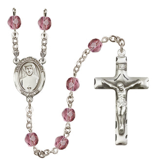 Silver Plated 6mm Fire Polished Saint Maria Faustina Rosary in Amethyst