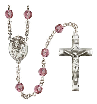 Silver Plated 6mm Fire Polished Saint Margaret Mary Alacoque Rosary in Amethyst