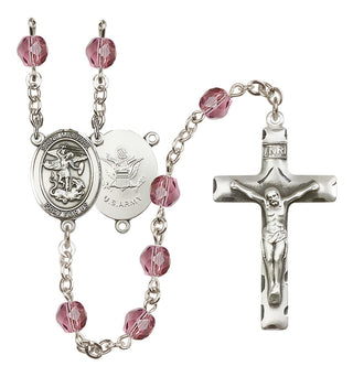 Silver Plated 6mm Fire Polished Saint Michael / Army Rosary in Amethyst