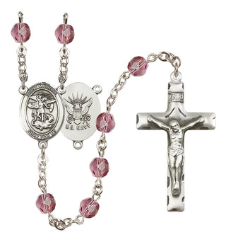 Silver-Plated 6mm Saint Michael / Navy Rosary