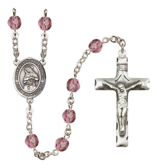 Silver Plated 6mm Fire Polished Virgen de la Divina Providencia Rosary in Amethyst