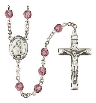 Silver Plated 6mm Fire Polished Saint Peter the Apostle Rosary in Amethyst