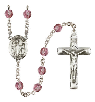 Silver Plated 6mm Fire Polished Saint Richard Rosary in Amethyst
