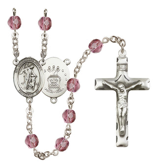 Silver Plated 6mm Fire Polished Guardian Angel / Air Force Rosary in Amethyst