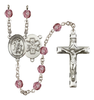 Silver Plated 6mm Fire Polished Guardian Angel / EMT Rosary in Amethyst