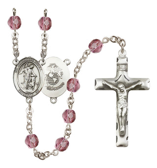 Silver Plated 6mm Fire Polished Guardian Angel / Marine Corp Rosary in Amethyst