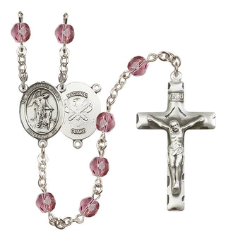 Silver Plated 6mm Fire Polished Guardian Angel / Nat'l Guard Rosary in Amethyst
