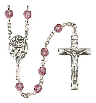 Silver Plated 6mm Fire Polished Angel de la Guardia Rosary in Amethyst