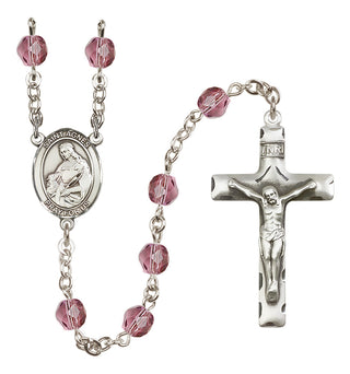 Silver Plated 6mm Fire Polished Saint Agnes of Rome Rosary in Amethyst