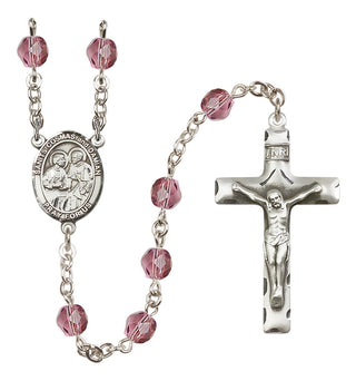 Silver Plated 6mm Fire Polished Saints Cosmas & Damian Rosary in Amethyst