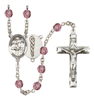 Silver Plated 6mm Fire Polished Saints Cosmas & Damian / Doctors Rosary in Amethyst