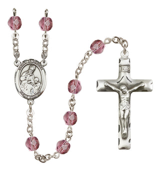 Silver Plated 6mm Fire Polished Saint Ambrose Rosary in Amethyst