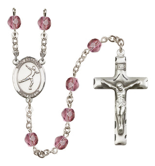 Silver Plated 6mm Fire Polished Saint Sebastian/Figure Skating Rosary in Amethyst