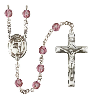 Silver Plated 6mm Fire Polished Saint Sebastian / Archery Rosary in Amethyst