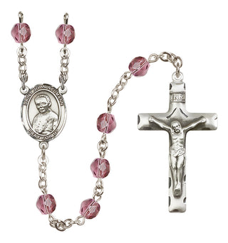 Silver Plated 6mm Fire Polished Saint John Neumann Rosary in Amethyst