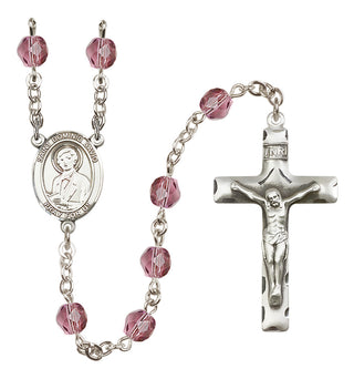 Silver Plated 6mm Fire Polished Saint Dominic Savio Rosary in Amethyst